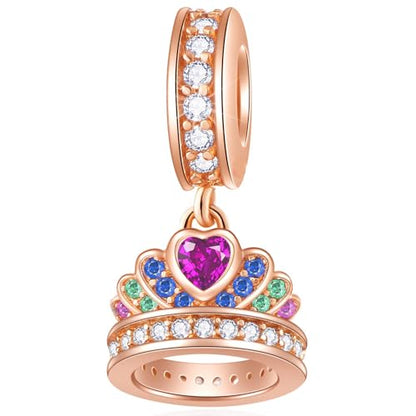 GEMDAZZ 925 Sterling Silver Valentines Day Charms Heart Charms, I Love You to The Moon and Back Pendant, Cupid Arrow and 4 Leaf Clover Beads fit European Bracelets, Gift for Lover/Wife/Girls - color: Rose Gold Princess Crown Pendant Charms