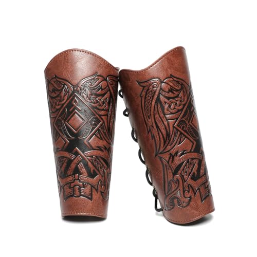Medieval Leather Bracers Dragon Embossed Viking Leather Bracers Leather Arm Armer Cuff Leather Gauntlet Costumes Accessories - style: Viking Angle Wings Leather Bracers-light Brown