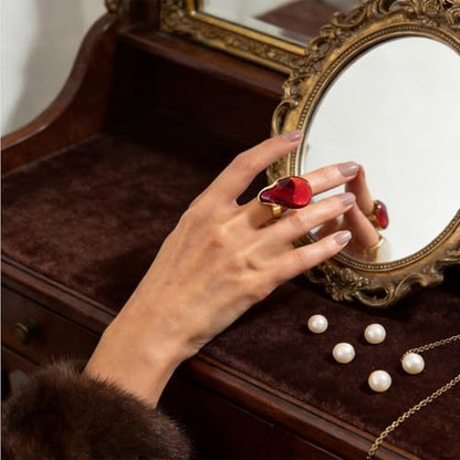 Chunky Statement Ring for Women Colorful Big Resin Rings Statement Irregular Geometric Shaped Large Ring Boho Summer Beach Vacation Chunky Jewlery - color: Red