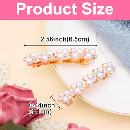 2 Pcs Pearl Hair Clips, Pearl-Embellished Barrette, Elegant Rhinestone Pearls Barrettes for Women, Party, Wedding, Daily Use, Graduation (Gold) - color: Pearl - Style A+B