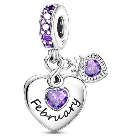BLUELUNE Birthstone Charms, 925 Sterling Silver Dangle Charm with 5A Cubic Zirconia for Bracelets or Necklaces, Birthday, Mother's Day Present for Women - color: February
