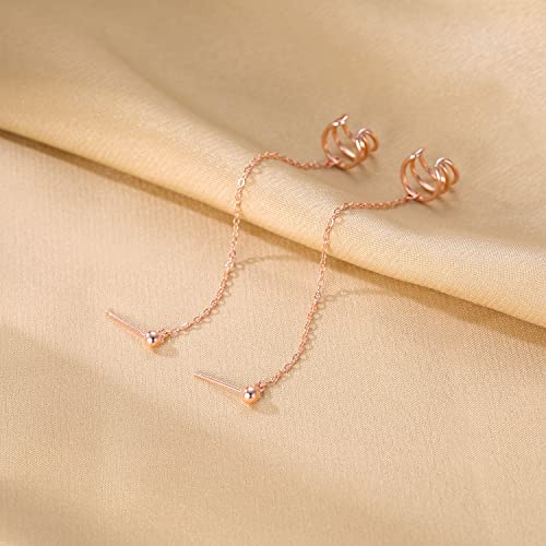 SLUYNZ 925 Sterling Silver Cuff Earrings Chain for Women Crawler Earrings Studs - color: C-Rose Gold Plated