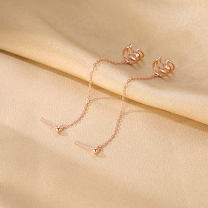 SLUYNZ 925 Sterling Silver Cuff Earrings Chain for Women Crawler Earrings Studs - color: C-Rose Gold Plated