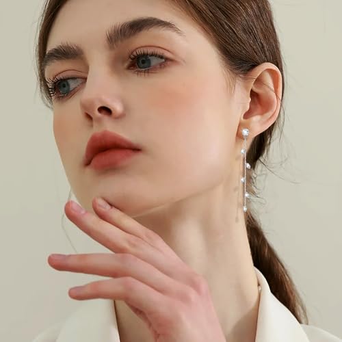 Gold/Silver Clip on Earrings Non Pierced for Women - 14K Gold Plated Long Tasse Drop Dangle Clip Earrings - Cubic Zirconia Leaf Earrings for Women Gold Wedding Jewelry Gifts - color: Silver-cz