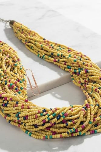 Bohemian handmade beaded statement necklace for women and girls by Ishvaku - color: Yellow