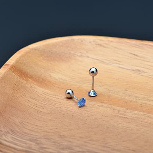 Screw Back Sterling Silver Cubic Zirconia Earrings Studs 3 MM - color: Blue