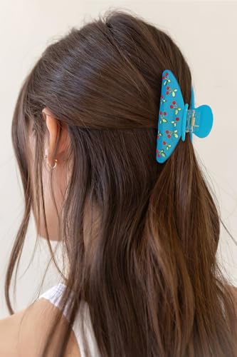 LILIE&WHITE Blue Acrylic Hair Clips For Women Cherry Hair Clip Claw | With The Rhinestone Pattern In Red Cherry Strong Hair Fix Hair Clips Jewelry Fashion Gift For Women Hair Accessory - color: HC21221D