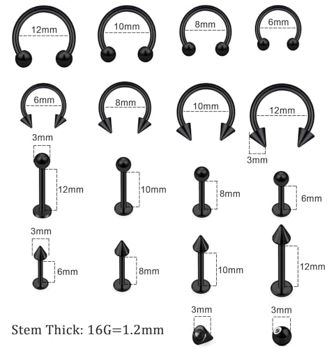 32PCS 16G Lip Rings Surgical Steel Snake Bite Jewelry Labret Jewelry Monroe Lip Barbell Ring Daith Tragus Helix Piercing Jewelry for Women Men 6mm/8mm/10mm/12mm