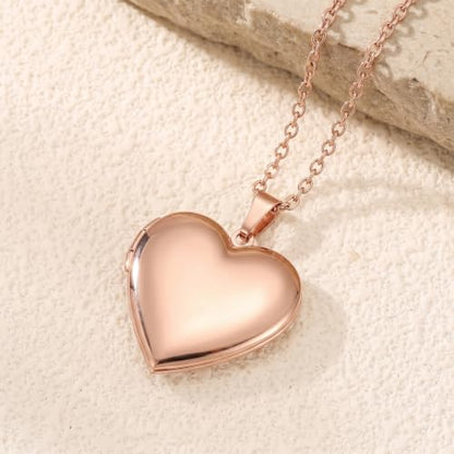 PHOCKSIN Personalized Locket Necklace for Women Photo Necklace with Customized Picture Birth Flower Birthstone Customizable Birthday Gifts - color: #06-Heart Rose Gold