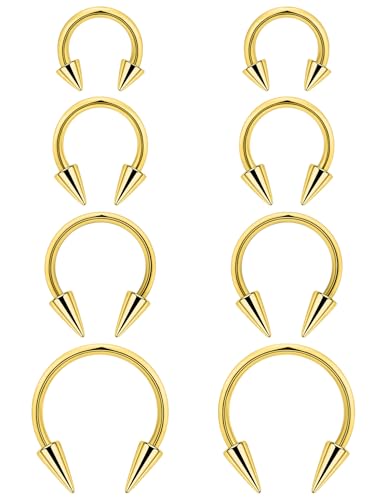 Long Spike Septum Rings 16G Surgical Steel Snake Bite Jewelry Lip Rings Smiley Piercing Jewelry for Women Men 6mm/8mm/10mm/12mm - color: gold-tone,8pcs,16g,Dia.6-12mm