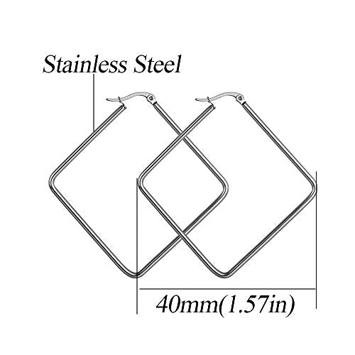 Square Star Hoop Earrings for Women Stainless Steel 40mm diameter - style: Square