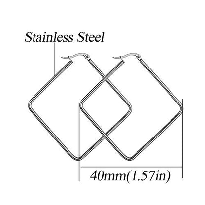 Square Star Hoop Earrings for Women Stainless Steel 40mm diameter - style: Square