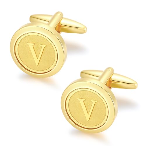 GWD Initial Cufflinks for Men Classic Cuff links Mens Letter Shirts CuffLinks Wedding Gift - color: V
