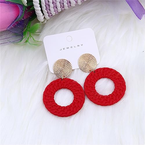 Boho Acrylic Geometric Round Braided Drop Dangle Earrings for Women - color: Red