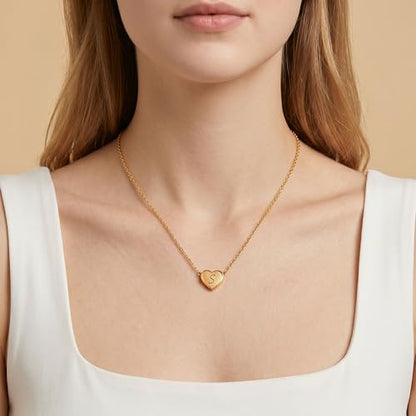18k Gold Plated Heart Pendant Letter Necklaces for Girls Stainless Steel Initial Necklace for Women Birthday Gifts for Girls Women - color: Brushed Gold, style: Letter S