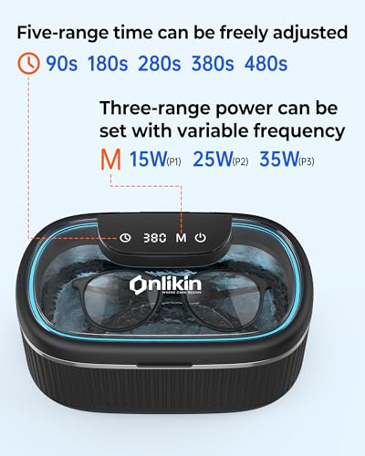 35W Ultrasonic Jewelry Cleaner, 45KHz Retainer Cleaner for Jewelry, 5 Timer & 3 Power Modes, Eyeglasses, Rings, Watch Strap, Dentures - 20oz, 304 Stainless Steel Tank, Quiet <38dB (Black) - color: Black