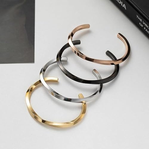 Stainless Steel Glossy Geometric Twist Open Bracelet for Men Women Fashion Casual Holiday Party Jewelry - color: silvery