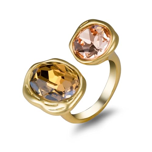 Open Statement Ring Cocktail Ring Cubic Zirconia Crystal Gemstones Antiqued Gold Plated Adjustable Open Band Vintage Jewelry for Women