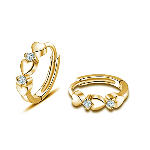 CiNily 14K White Gold Plated Small Hoop Earrings for Women Girls Heart Cubic Zirconia Hypoallergenic Earrings - color: Gold-white