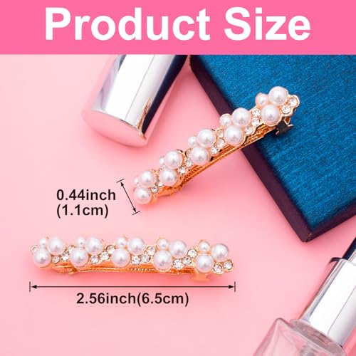 2 Pcs Pearl Rhinestone Hair Clips, Pearl-Embellished Barrette, Elegant Pearls Barrettes for Women, Party, Wedding, Daily Use, Graduation (Gold) - color: Pearl - Style B