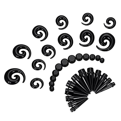 Qmcandy 00G-20mm Ear Stretching Kit 36PCS Big Gauge Taper Kit Large Acrylic Tunnel Plug Spiral Set - color: 36pcs, Black