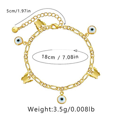 Dainty Gold Bracelets for Women, 18 Gold Plated Adjustable Evil Eye/Butterfly/Beaded/Pearl/Heart/Turquoise Handmade Bracelet for Women - style: Evil Eye and Butterfly