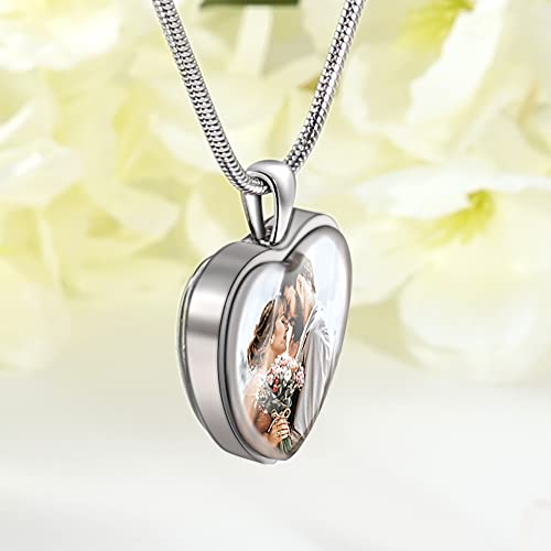 Farfume Personalized Photo Necklace for Women/Men, Memorial Jewelry Gifts | Holds 2 Pictures Pendant, Custom Engraved Text, Beautiful Locket for Girls, Durable Stainless Steel, Mothers Day Gifts - color: Heart Silver
