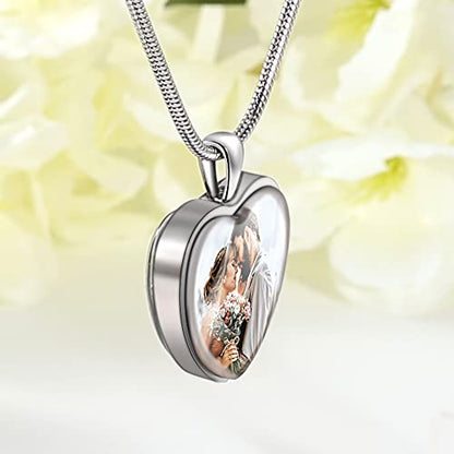 Farfume Personalized Photo Necklace for Women/Men, Memorial Jewelry Gifts | Holds 2 Pictures Pendant, Custom Engraved Text, Beautiful Locket for Girls, Durable Stainless Steel, Mothers Day Gifts - color: Heart Silver