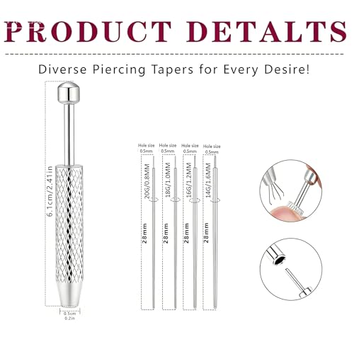 Piercing Tapered Ball Grabbing Tool for Jewelry Replacement - 14G 16G 18G 20G Stainless Steel Flat Back Earring Applicator Tool Threaded, Internal Threaded, External Threaded Body Piercing Insertion Needle Kit for Ear/Nose/Navel/Nipple/Lip/Eyebrow/Tongue