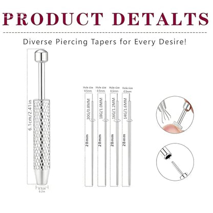Piercing Tapered Ball Grabbing Tool for Jewelry Replacement - 14G 16G 18G 20G Stainless Steel Flat Back Earring Applicator Tool Threaded, Internal Threaded, External Threaded Body Piercing Insertion Needle Kit for Ear/Nose/Navel/Nipple/Lip/Eyebrow/Tongue