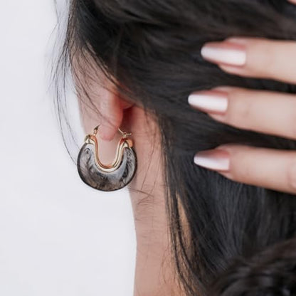 Chunky Gold Resin Hoop Earrings Leverback Statement Huggie Hoops Dangle Drop Dressy Earring Prom Festival Vacation Jewelry for Women - color: Black, size: Drop