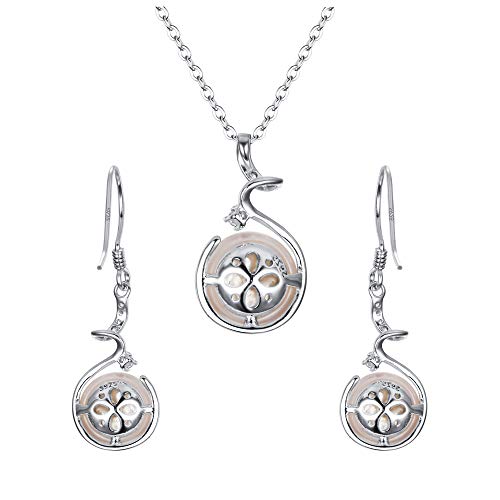 EleQueen 925 Sterling Silver CZ Freshwater Cultured Pearls Bridal Pendant Necklace Earrings Wedding Jewelry Sets, Valentine's Day/Mother's Day/Christmas Gift - style: Pearl Necklace Sets