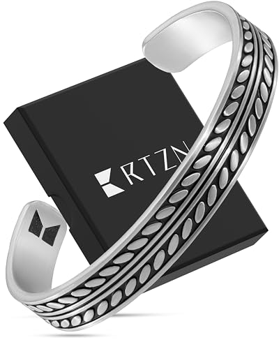 Cuff Bracelet for Men Premium Stainless Steel Mens Bangle Bracelets Silver Cuff Bracelet Waterproof & Non-Tarnish Minimal Western Bracelet - color: Native Feather, size: Large
