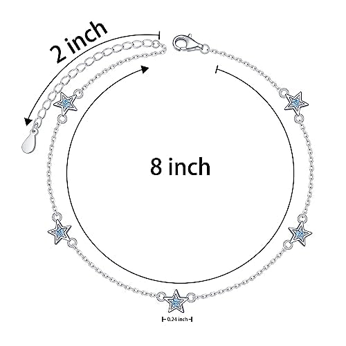 Anklet for Women 925 Sterling Silver Foot Adjustable Ankle Bracelet Jewelry - style: Stars