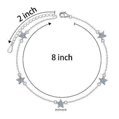 Anklet for Women 925 Sterling Silver Foot Adjustable Ankle Bracelet Jewelry - style: Stars