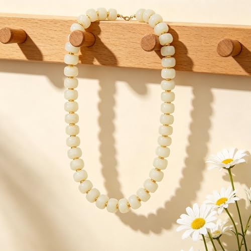 Chunky Colorful Beaded Necklace for Women Boho Summer Statement Resin Choker Necklaces Beach Jewelry Accessories - color: White