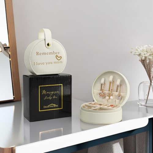 COLLECTIVE HOME - Travel Jewelry Case, Elegant Half-Moon Design with Heartfelt Message, Detachable Handle, Personalized Mother's Day Gift, Cherishing Special Moments (Remember I love you mom) - color: Remember I love you mom