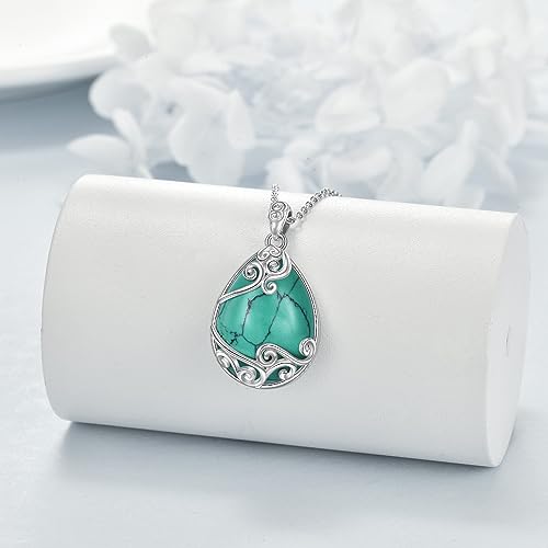YAFEINI 925 Sterling Silver Moonstone Necklace Filigree Teardrop Pendant Necklace Jewelry for Women Girls - color: Q-Turquoise