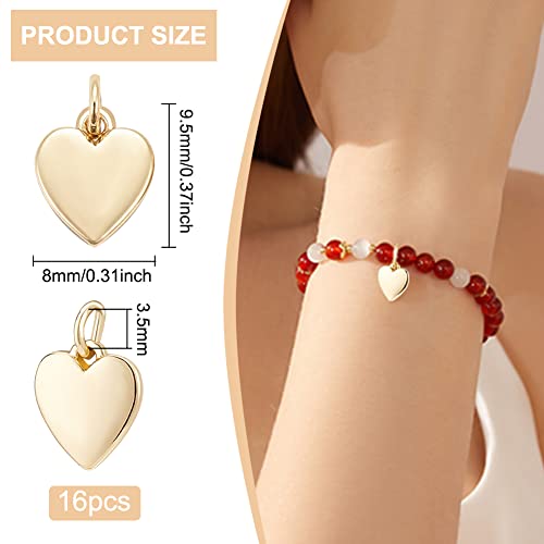 BENECREAT 16 Pcs Heart Pendants, 18K Real Gold Plated Brass Charm | 9.5x8x1mm, Shiny Heart Charm, Soild Heart Pendant With Jump Rings for Valentine's Jewelry & Bracelets, DIY Projects - color: Heart