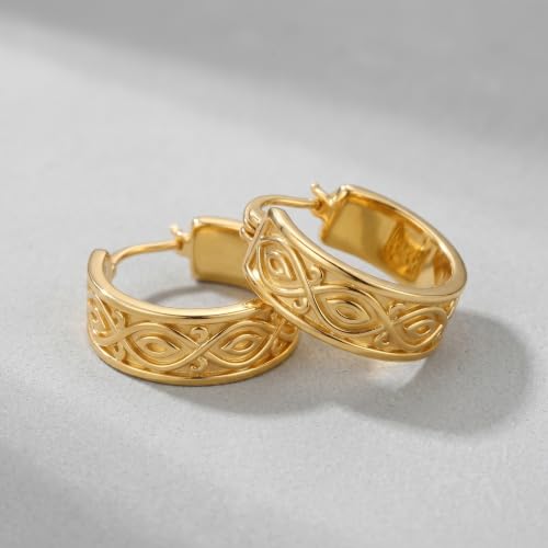 14K Gold Hoop Earrings for Women 20mm Gold Earrings for Women Trendy 14k Gold Huggie Earring for Women Hoops Unique Twisted Beaded Pattern Womens Hoops Earring