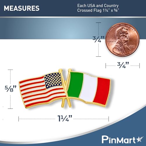 PinMart Crossed American Flag Lapel Pin - Gold Color Plated Enamel Pins - color: Israel Gold Plated, size: 10 Pack