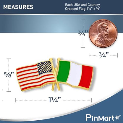 PinMart Crossed American Flag Lapel Pin - Gold Color Plated Enamel Pins - color: Israel Gold Plated, size: 10 Pack