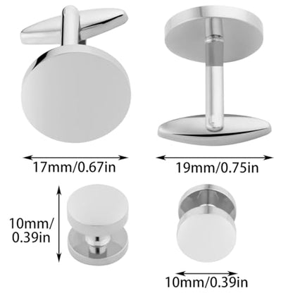GWD Mens Cufflinks Stainless Steel Tuxedo Shirt Studs Set with Gift Box Black Cuff link Jewelry Gift Wedding Business - style: Silver