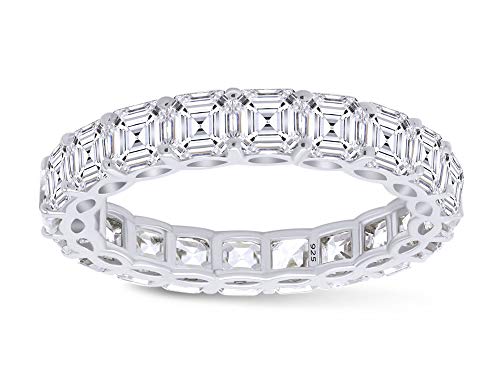 Jewel Zone US Asscher Cut White Cubic Zirconia Eternity Band Ring in 14k Gold Over Sterling Silver - color: white-gold-plated-silver