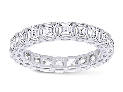 Jewel Zone US Asscher Cut White Cubic Zirconia Eternity Band Ring in 14k Gold Over Sterling Silver - color: white-gold-plated-silver