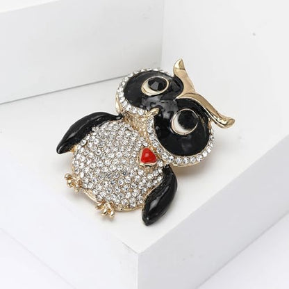 Enamel Bird Brooch for Women Rhinestones Owl/Hummingbird/Eagle/Toucan Lapel Pin Cute Bird Brooches Jewelry Gifts for Mom Wife - color: White-Owl 4