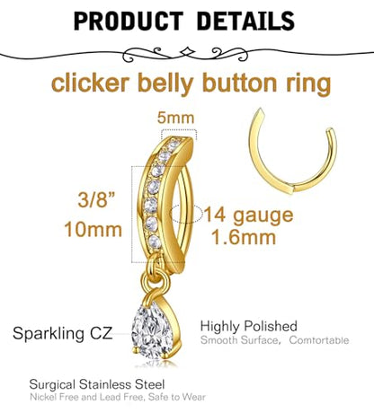 MODRSA Gold Belly Button Ring Dangle Belly Rings Silver Pink Dangling Dangly Belly Button Piercing Hypoallergenic Surgical Steel Opal Butterfly Navel Rings for Women Cute Dainty Navel Jewelry - color: A42-3pcs dangle- gold