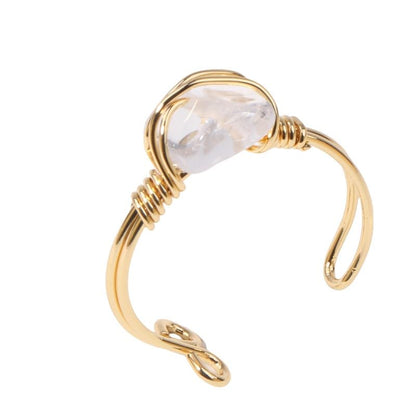 Chakra Crystal Ring Adjustable Gemstone Rings Wire Wrapped Irregular Crystal Ring Gemstone Carnelian Rose Quartz Amethyst Evil Eye Tiger Eyes Crystal Ring for Women - color: White