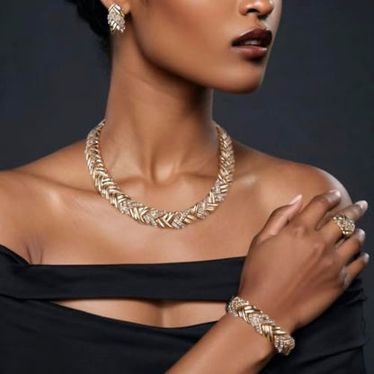 Fashion Crystal Jewelry Set Gold Plated Jewelry Weddings Dubai Gold Necklace Earrings Set Gift - color: Wheat style