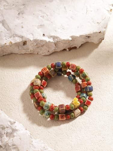 MINACHI Boho Colorful Ceramic Bead Wrap Strand Bracelet for Women, Bohemian Hippie Summer Jewelry Gift - color: S03
